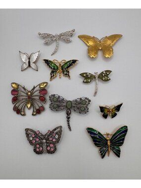Vintage Butterfly Dragonfly Moth Brooch Lot 10 LC Gerrys Enamel Rhinestone
